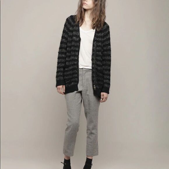 3.1 Philip Lim Black & Gold Metallic Stripe Cardigan - Picture 1 of 10